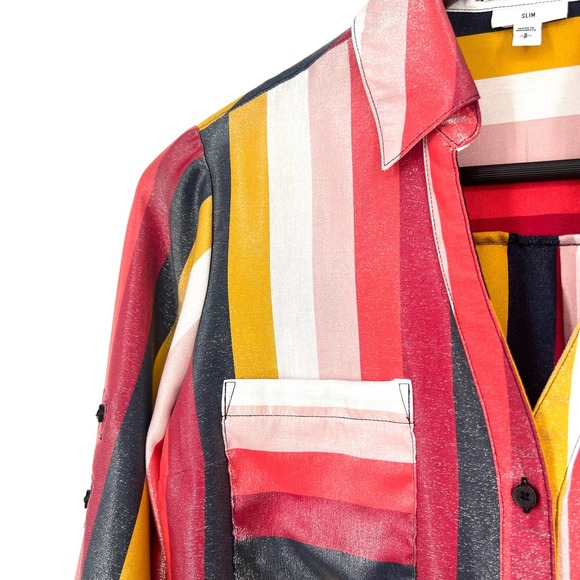 Express Portofino Womens Size Small Slim Shiny/Shimmer Stripe Blouse Shirt Top - Picture 3 of 6